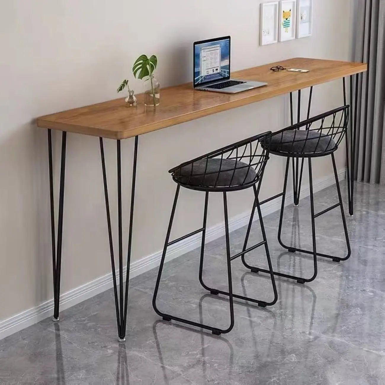 Sleek Modern White Bar Height Table Wood Top Metal Base