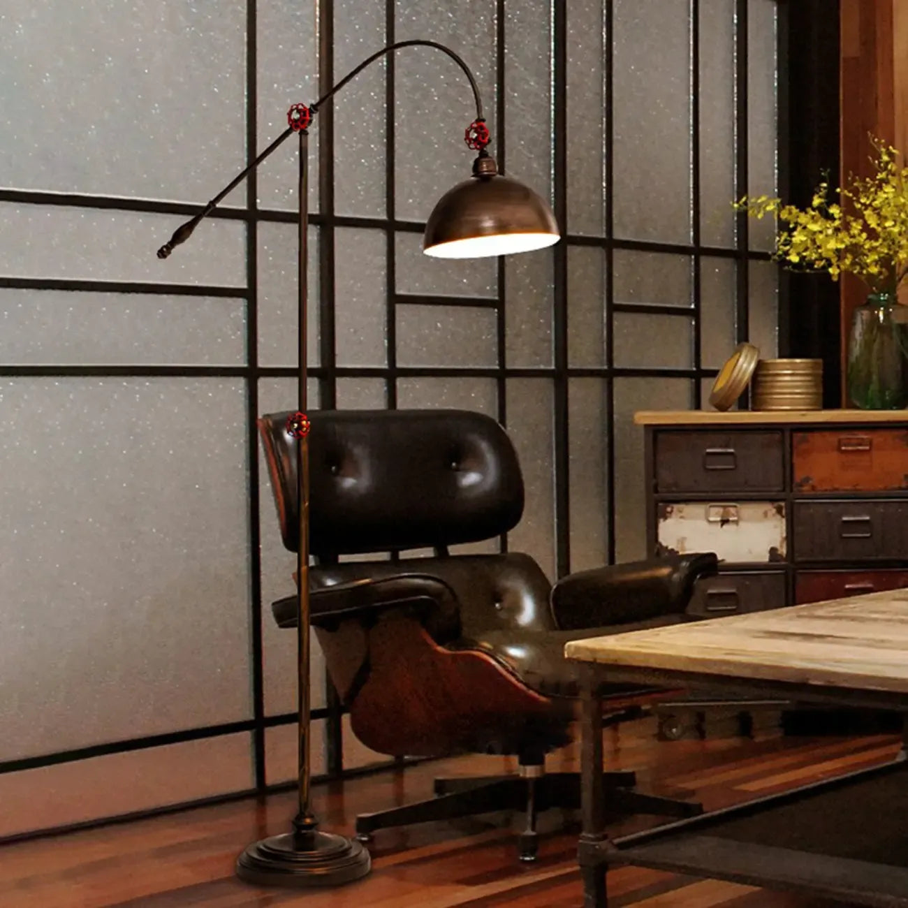 Rustic Industrial Adjustable Metal Floor Lamp with Dome Shade
