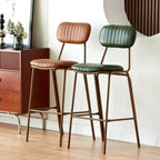 Mid Century Modern Leather Gold Frame Bar Stools with Backs