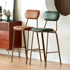 Mid Century Modern Leather Gold Frame Bar Stools with Backs