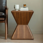 Small Art Deco Geometric Wood Side Table for Living Room