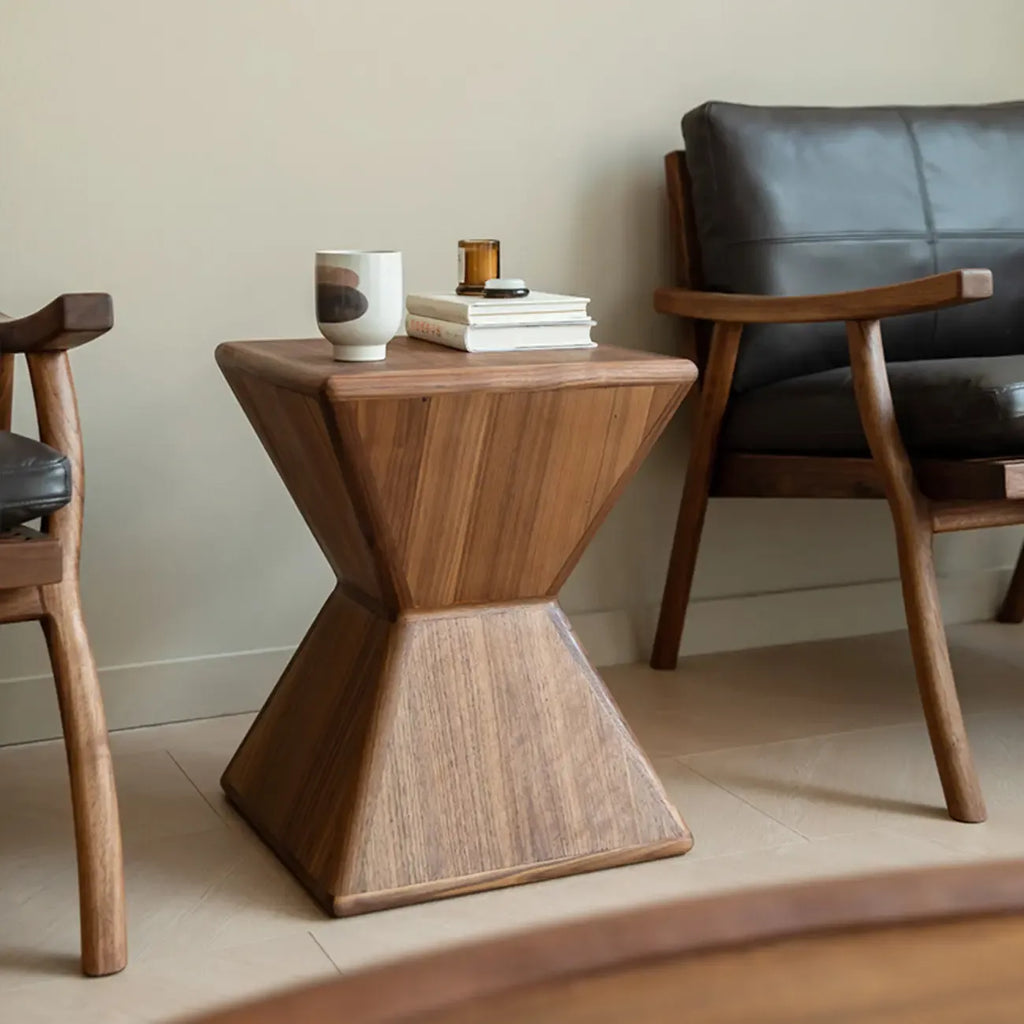 Small Art Deco Geometric Wood Side Table for Living Room