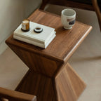 Small Art Deco Geometric Wood Side Table for Living Room