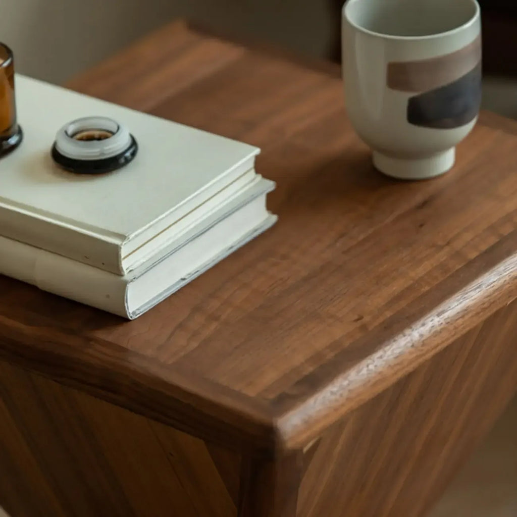 Small Art Deco Geometric Wood Side Table for Living Room