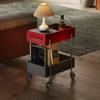 Trendy Black 2-Tier Small Side Table with Casters