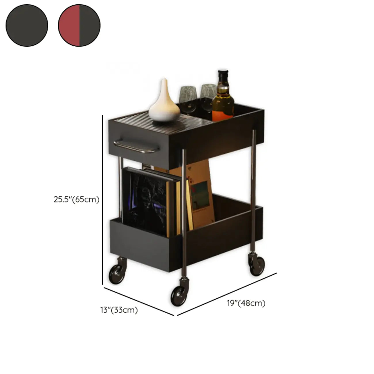 Trendy Black 2-Tier Small Side Table with Casters