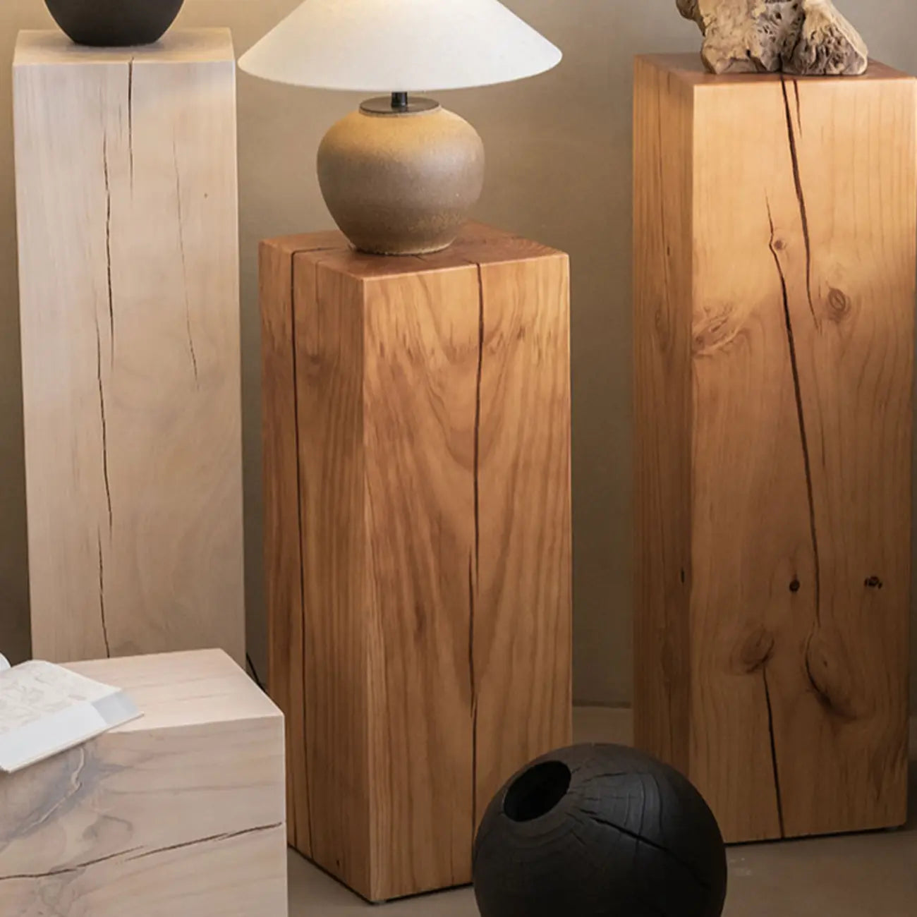 Modern Square Pine Wood Side Table for Living Room