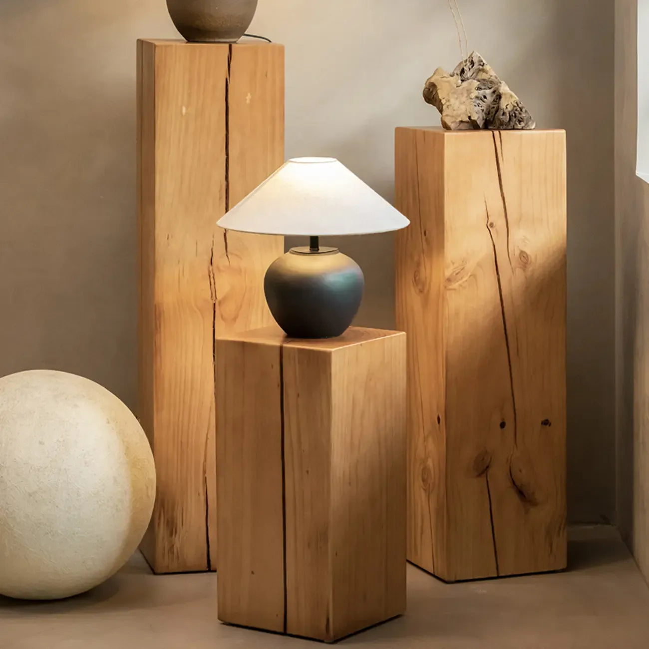 Modern Square Pine Wood Side Table for Living Room