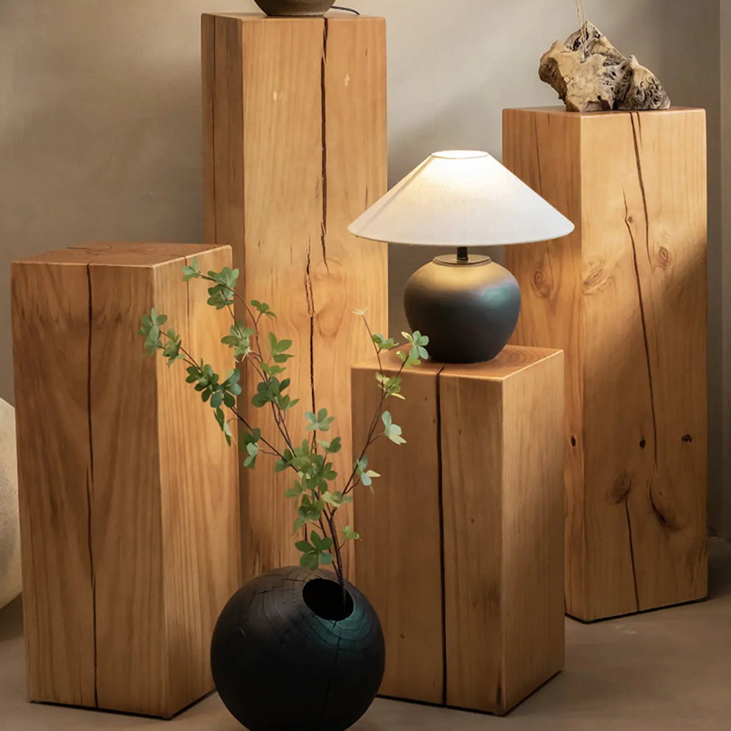 Modern Square Pine Wood Side Table for Living Room