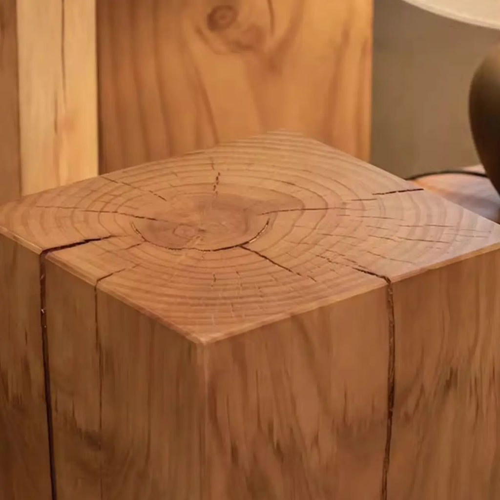 Modern Square Pine Wood Side Table for Living Room