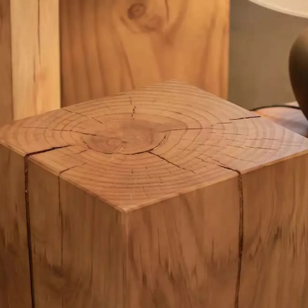 Modern Square Pine Wood Side Table for Living Room