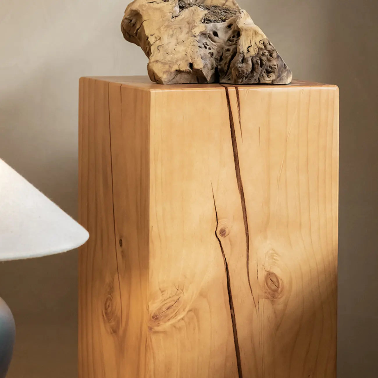 Modern Square Pine Wood Side Table for Living Room