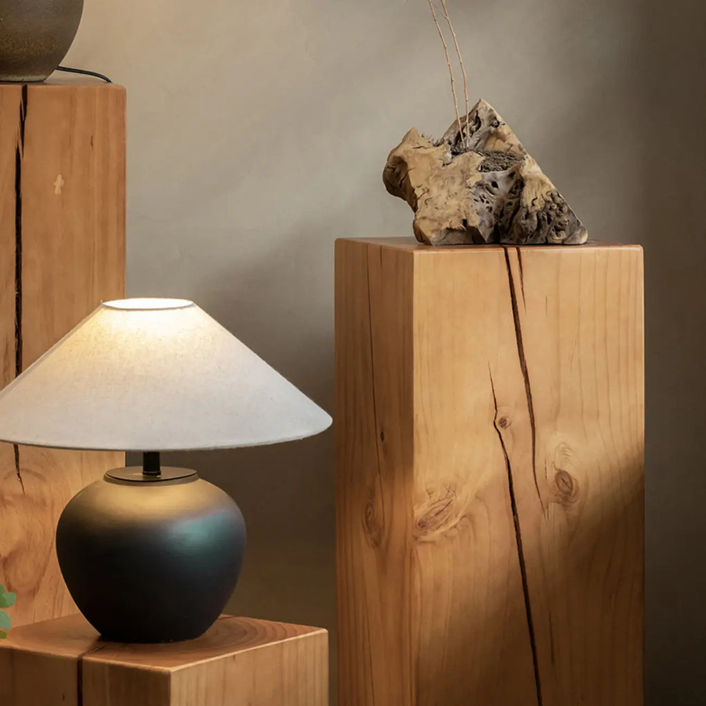 Modern Square Pine Wood Side Table for Living Room