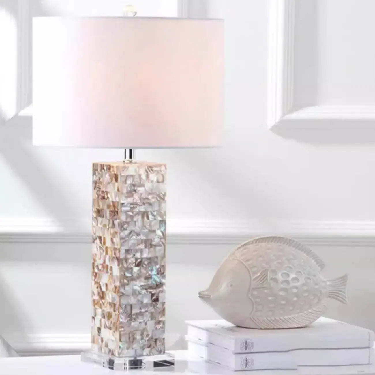 Elegant Shell Base LED Table Lamp with Linen Shade