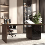 Modern Wood Leather Adjustable Swivel Black Executive Chair