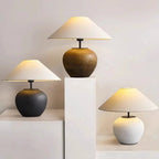 White Ceramic LED Table Lamp with Fabric Shade