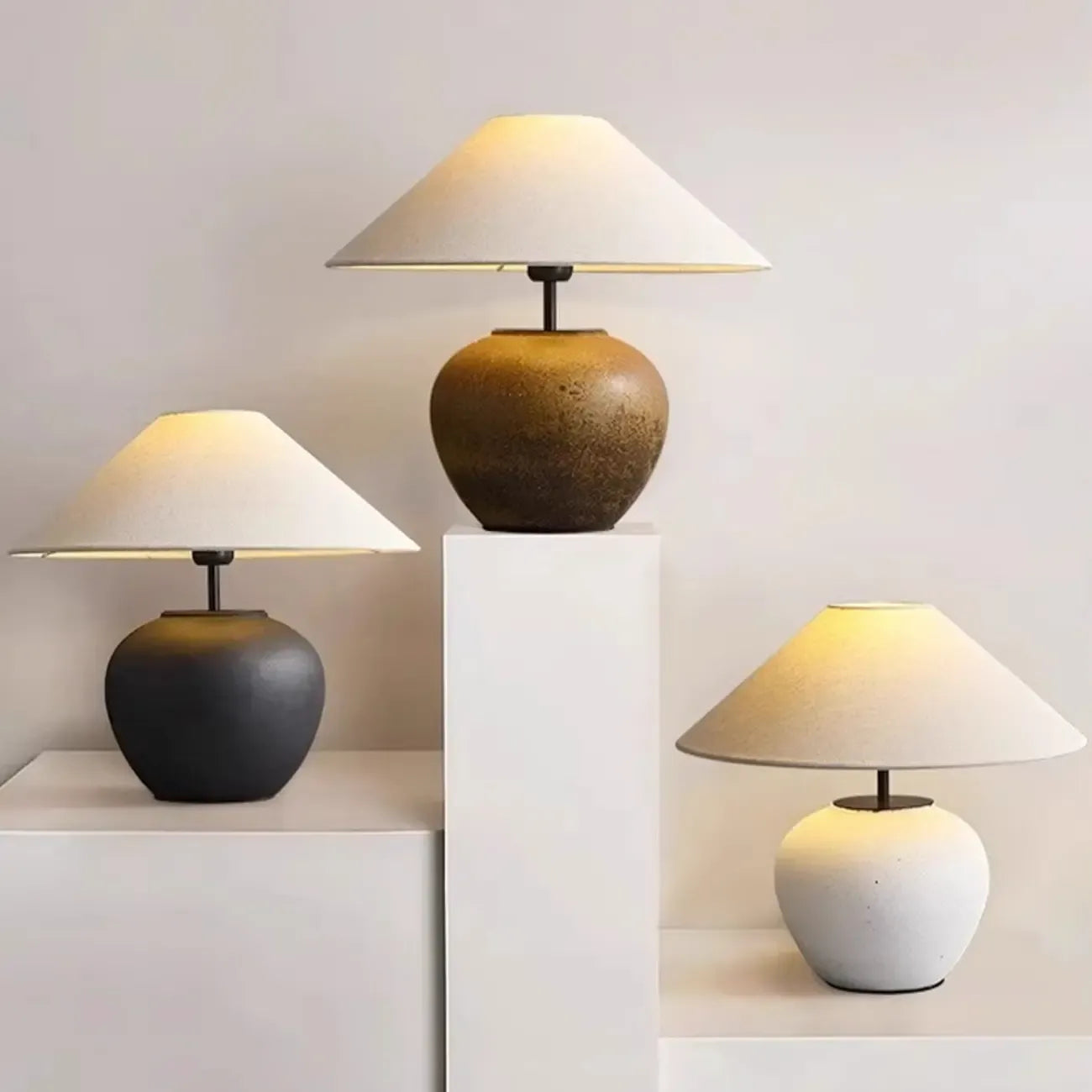 White Ceramic LED Table Lamp with Fabric Shade