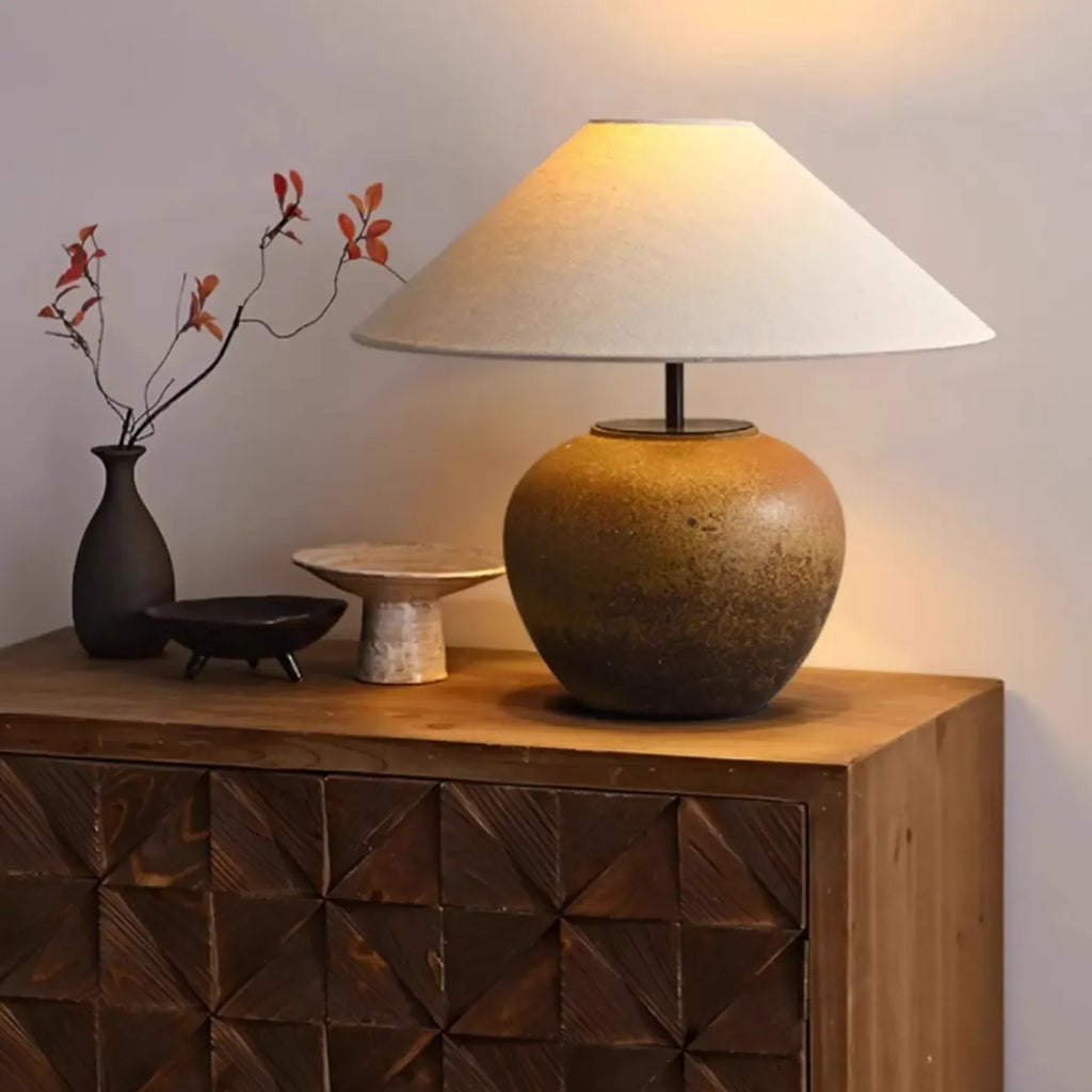 White Ceramic LED Table Lamp with Fabric Shade