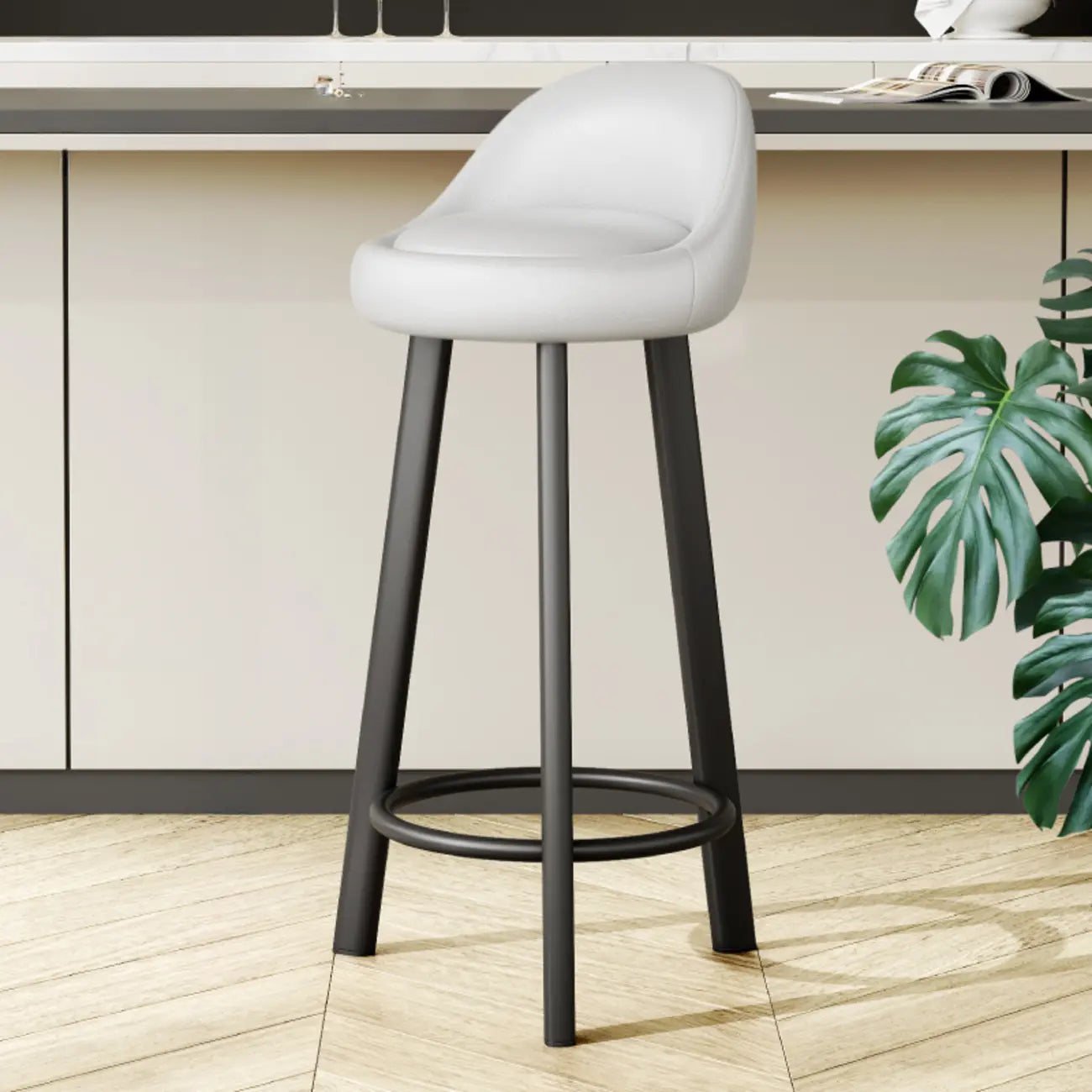 Minimalist Round Tripod Faux Leather Bar Stools
