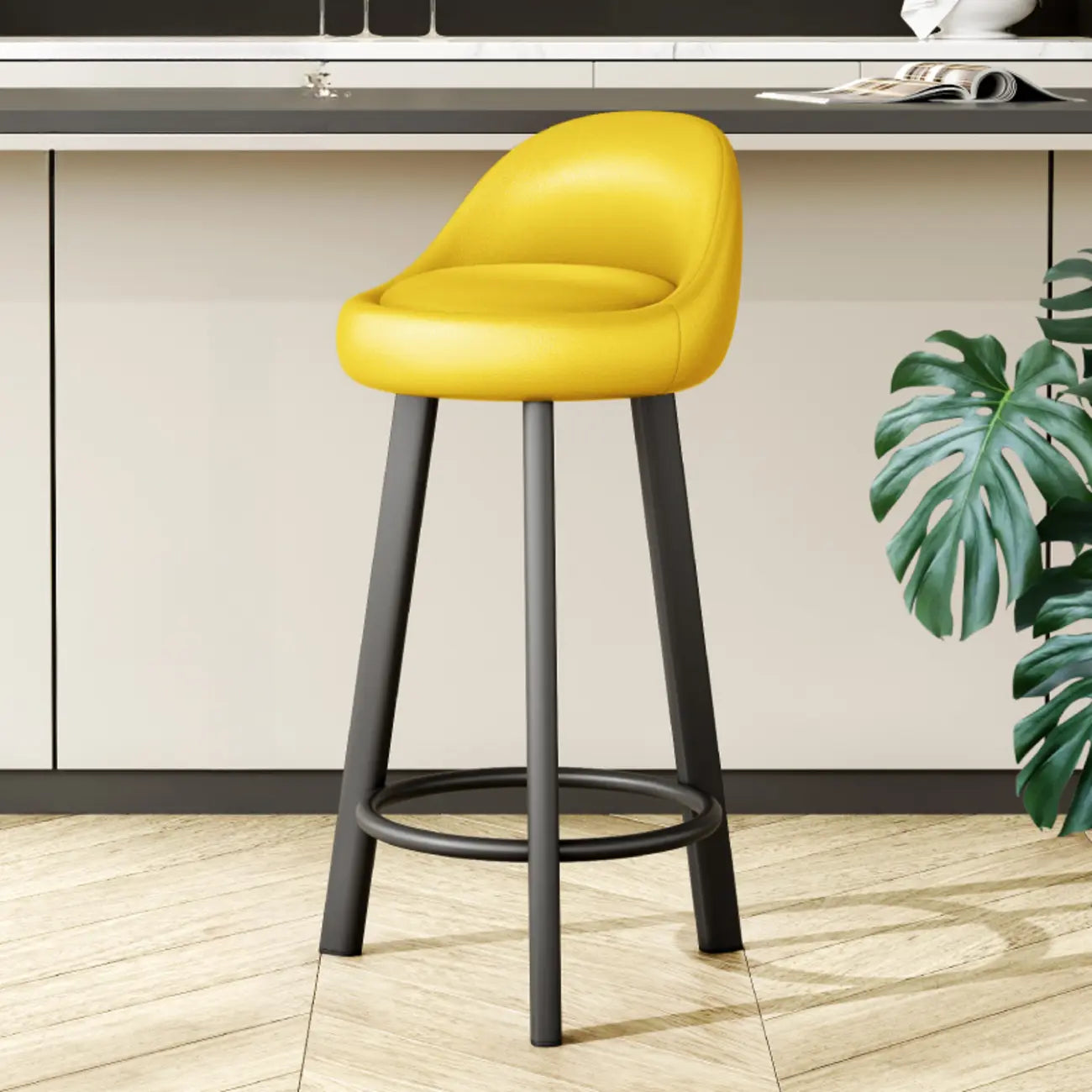 Minimalist Round Tripod Faux Leather Bar Stools