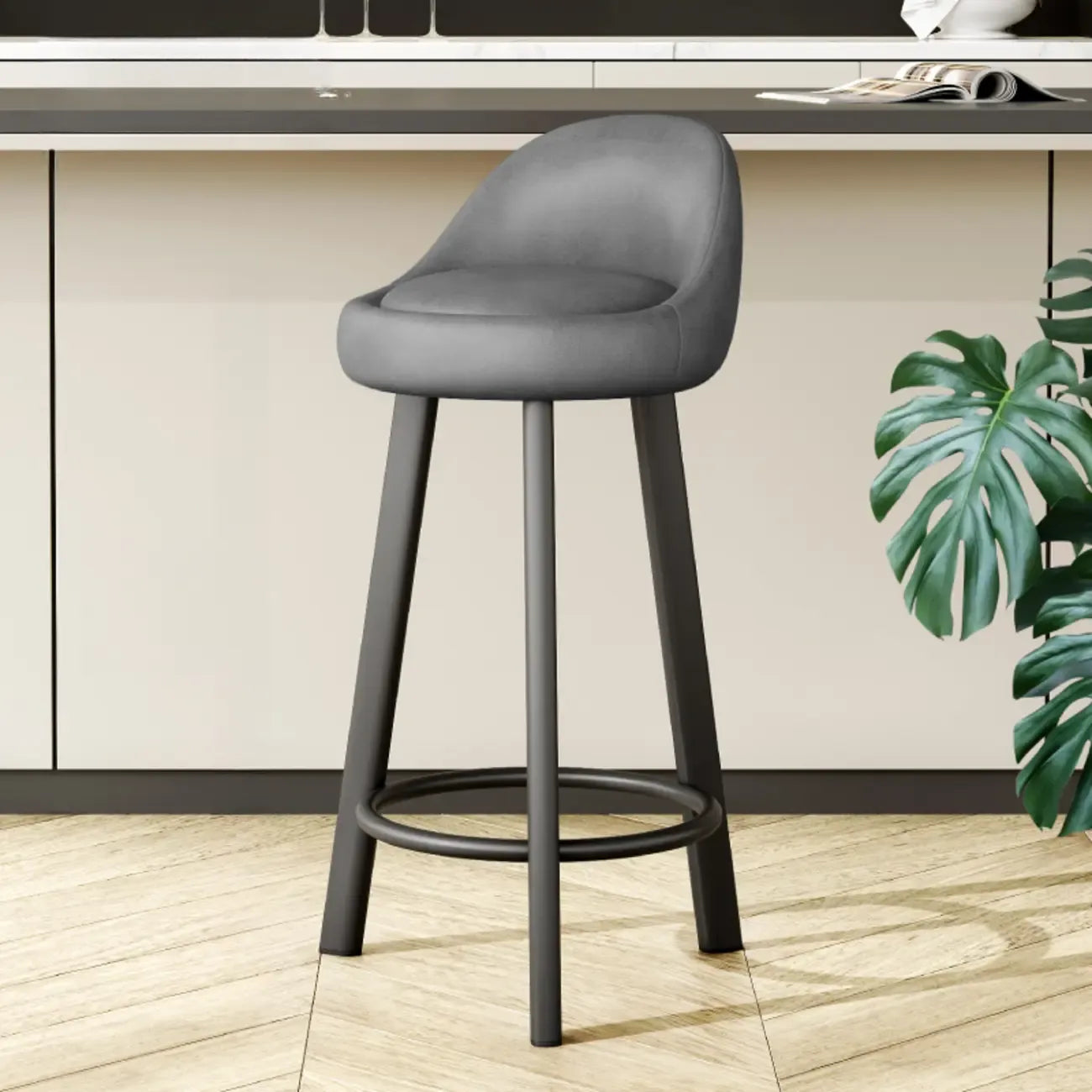 Minimalist Round Tripod Faux Leather Bar Stools