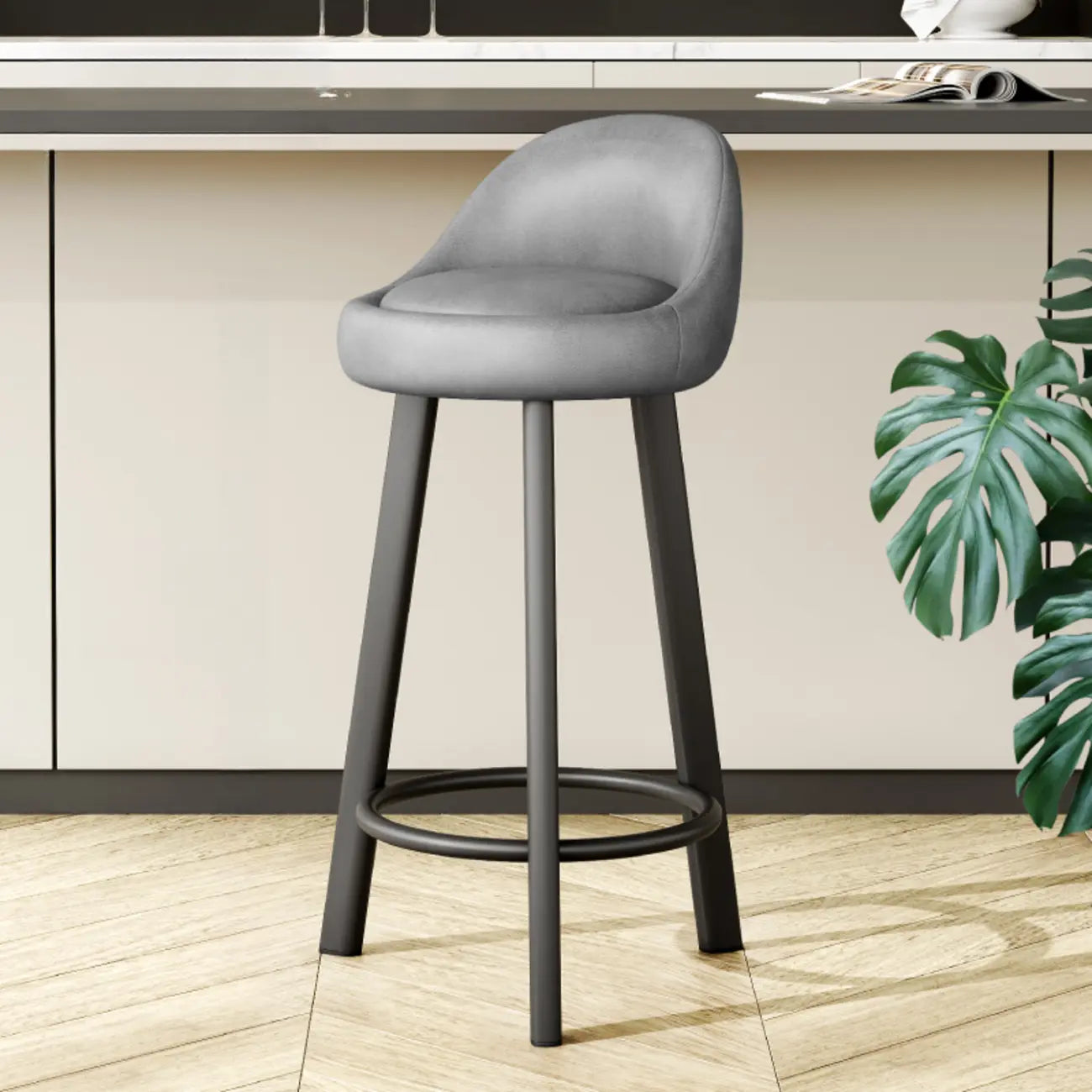 Minimalist Round Tripod Faux Leather Bar Stools