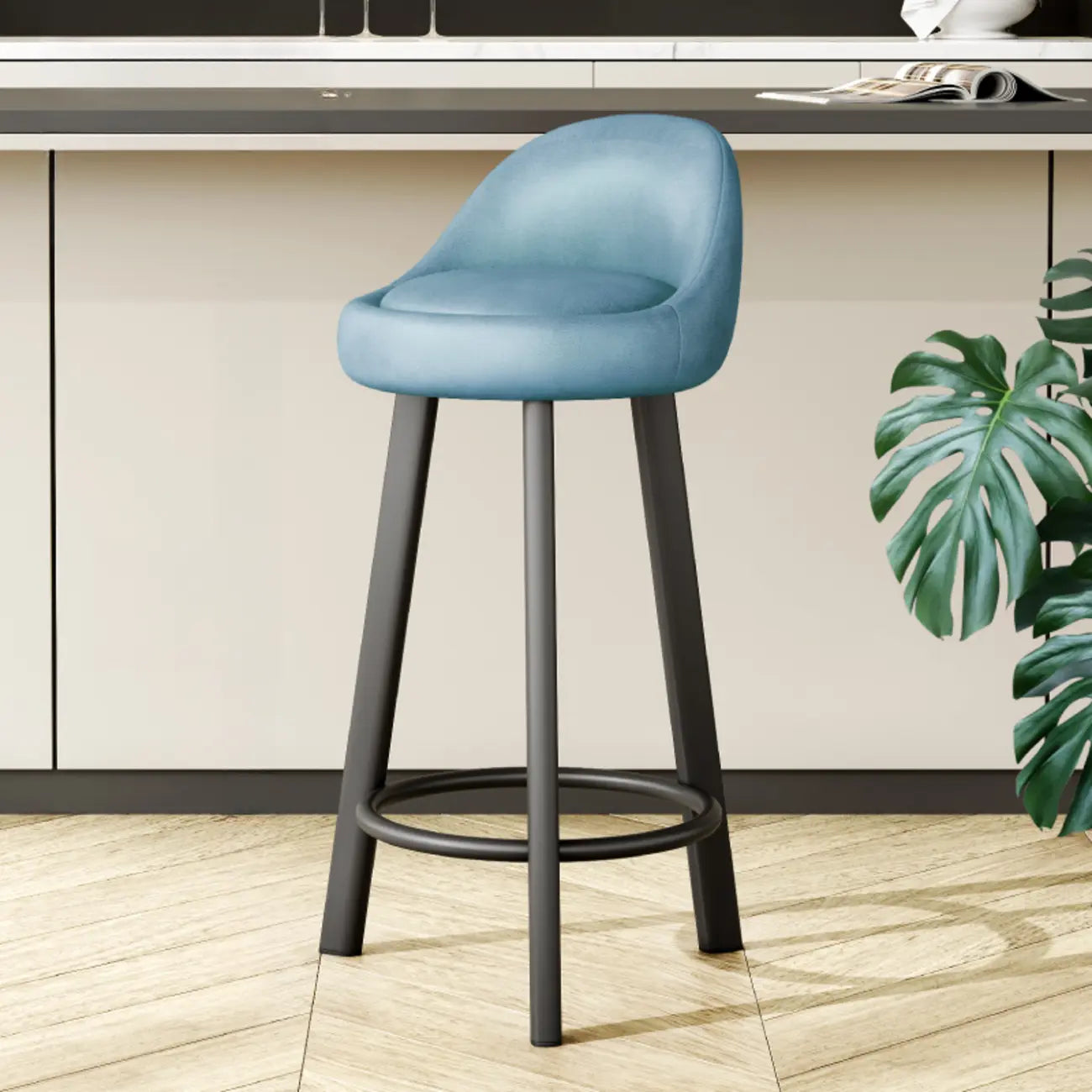 Minimalist Round Tripod Faux Leather Bar Stools