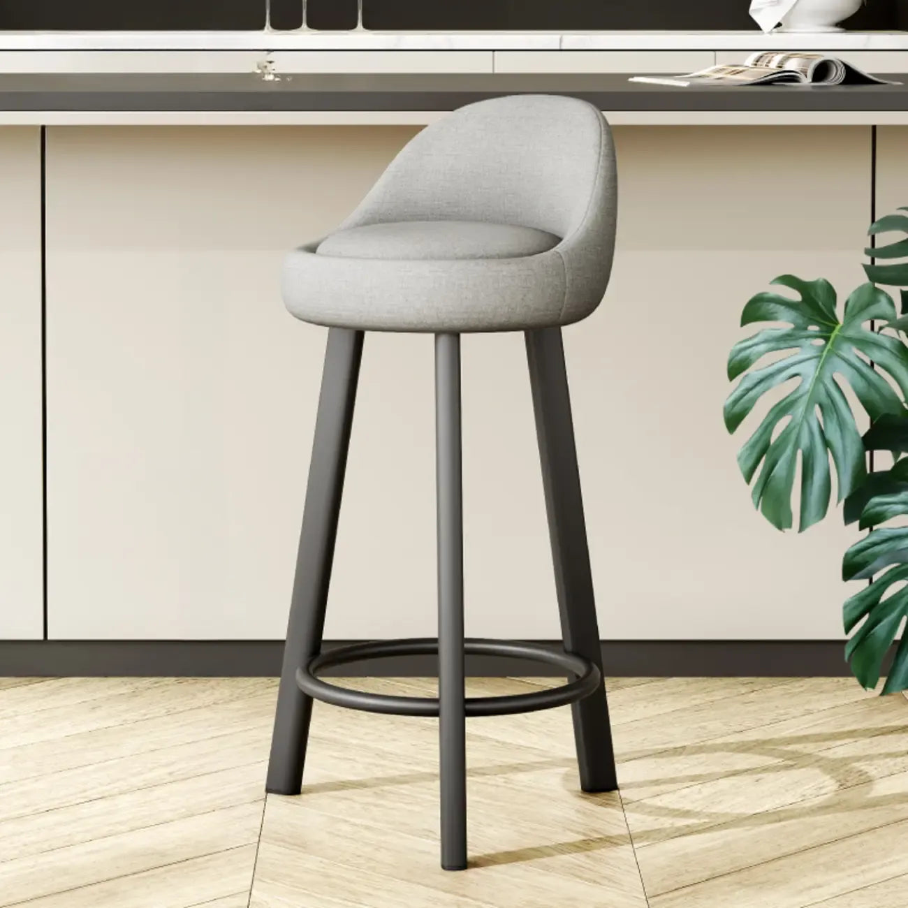Minimalist Round Tripod Faux Leather Bar Stools