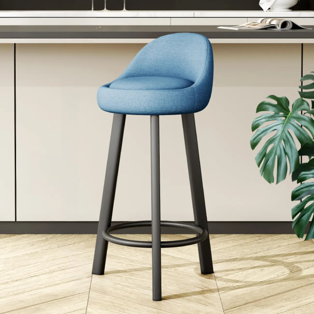 Minimalist Round Tripod Faux Leather Bar Stools