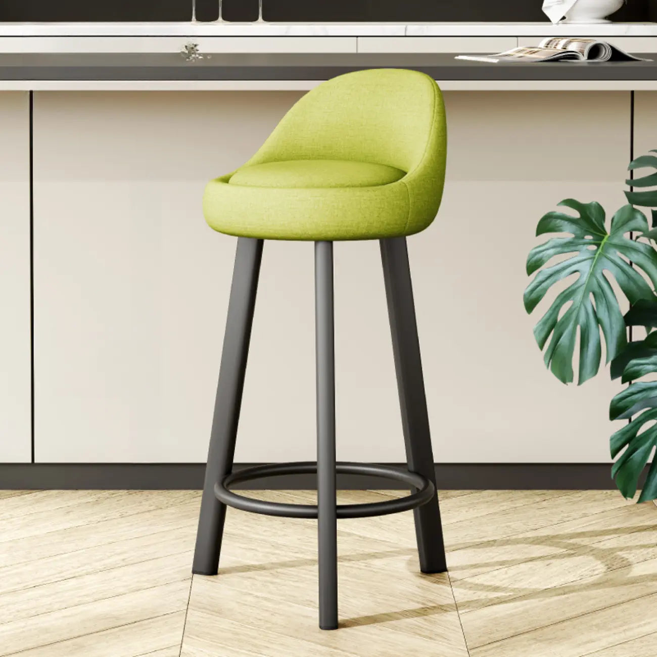 Minimalist Round Tripod Faux Leather Bar Stools