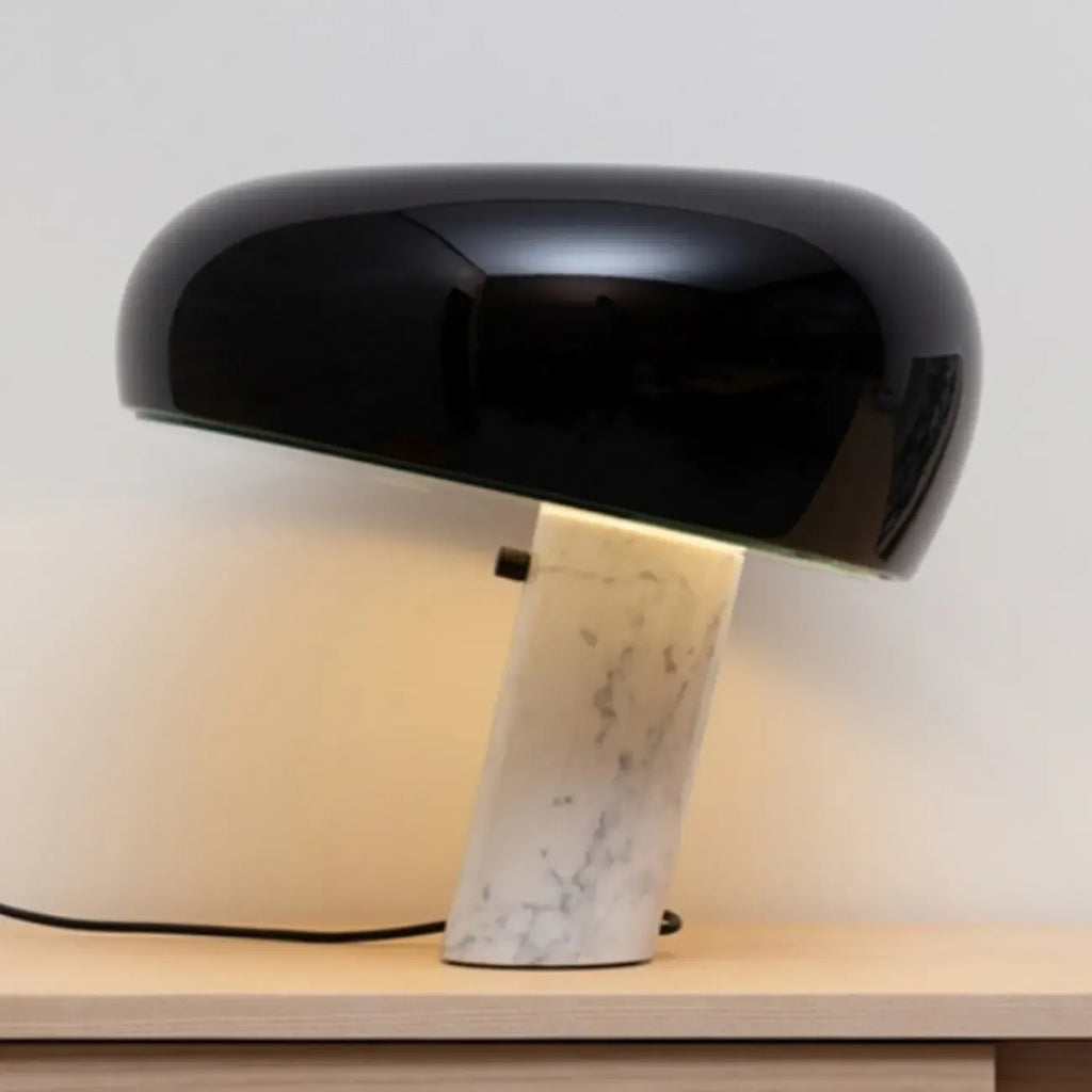 Modern Geometric Stone & Iron LED Table Lamp, Black