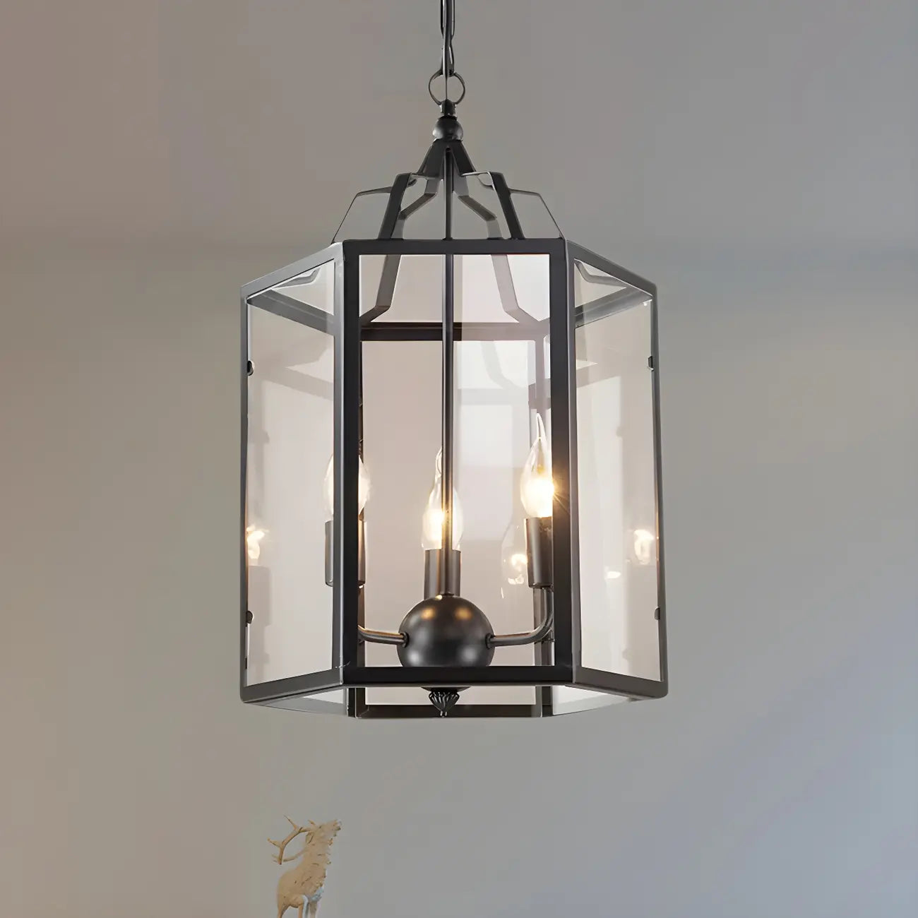 3-Light Clear Glass Hanging Chandelier Vintage Black/White Candle Pendant Light Fixture