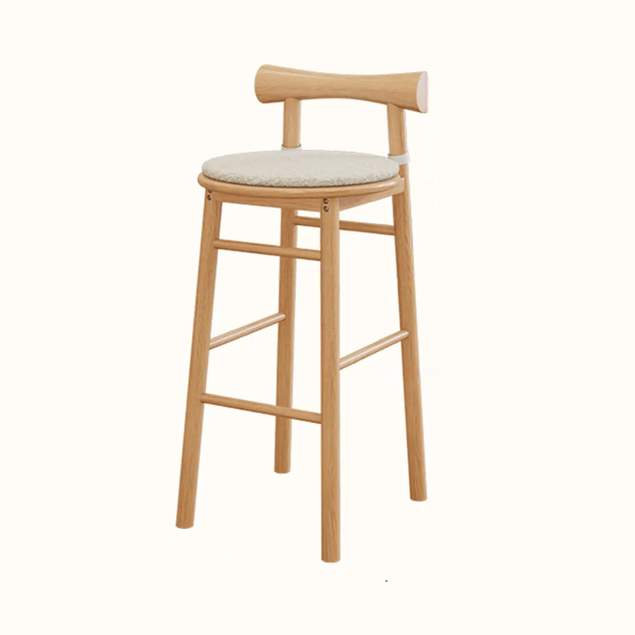Simplistic Cushioned Round Wood Bar Stools with Backs