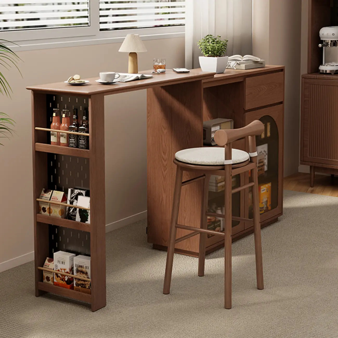 Simplistic Cushioned Round Wood Bar Stools with Backs
