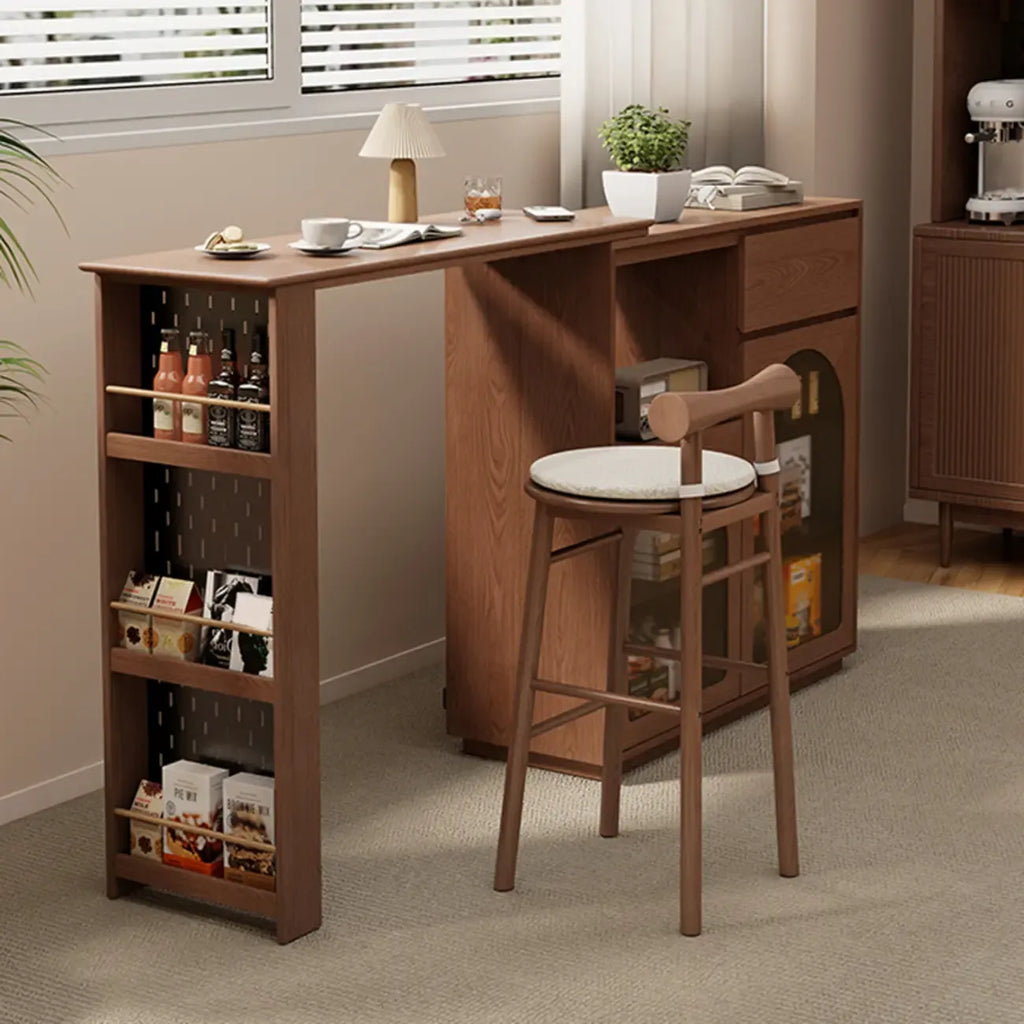 Simplistic Cushioned Round Wood Bar Stools with Backs