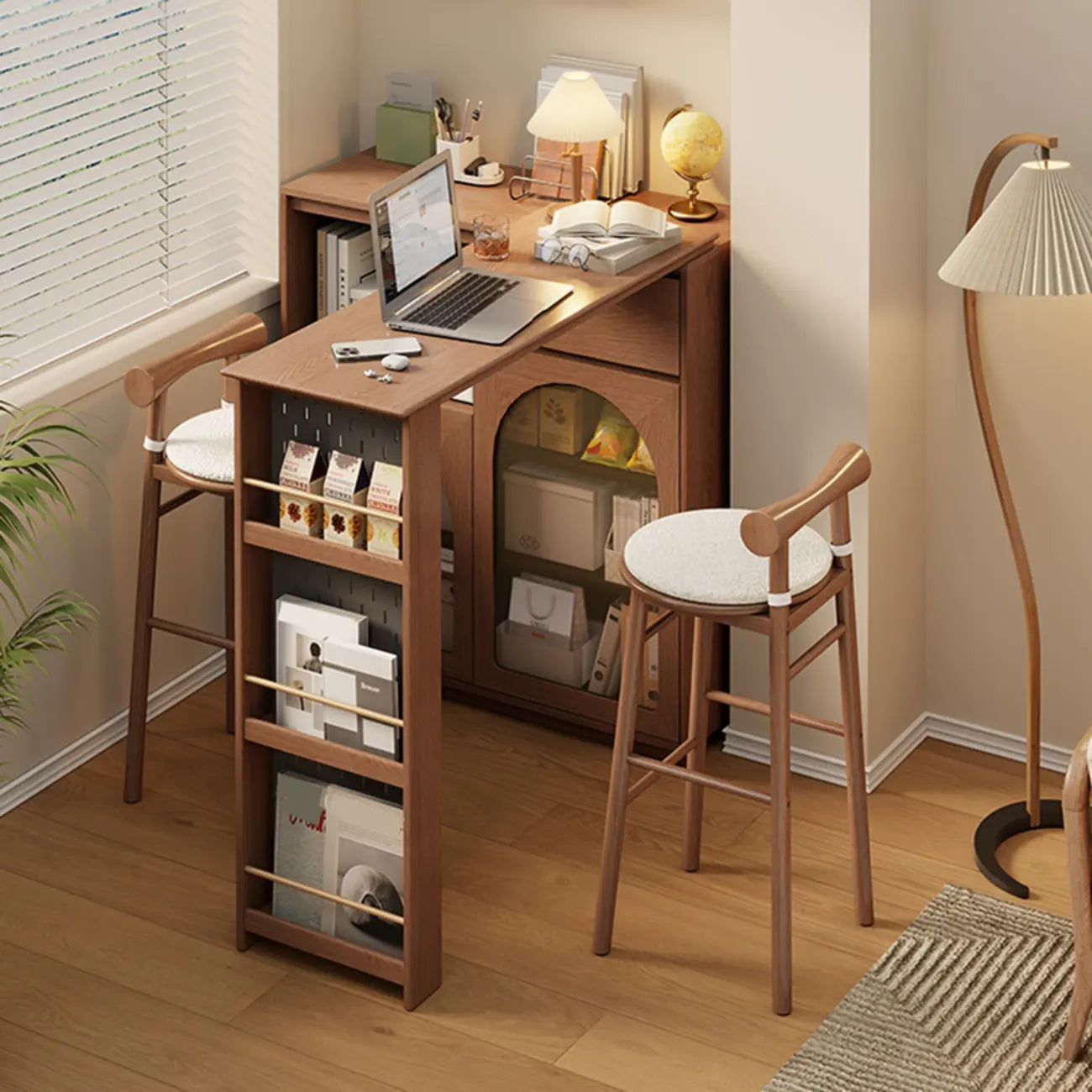 Simplistic Cushioned Round Wood Bar Stools with Backs