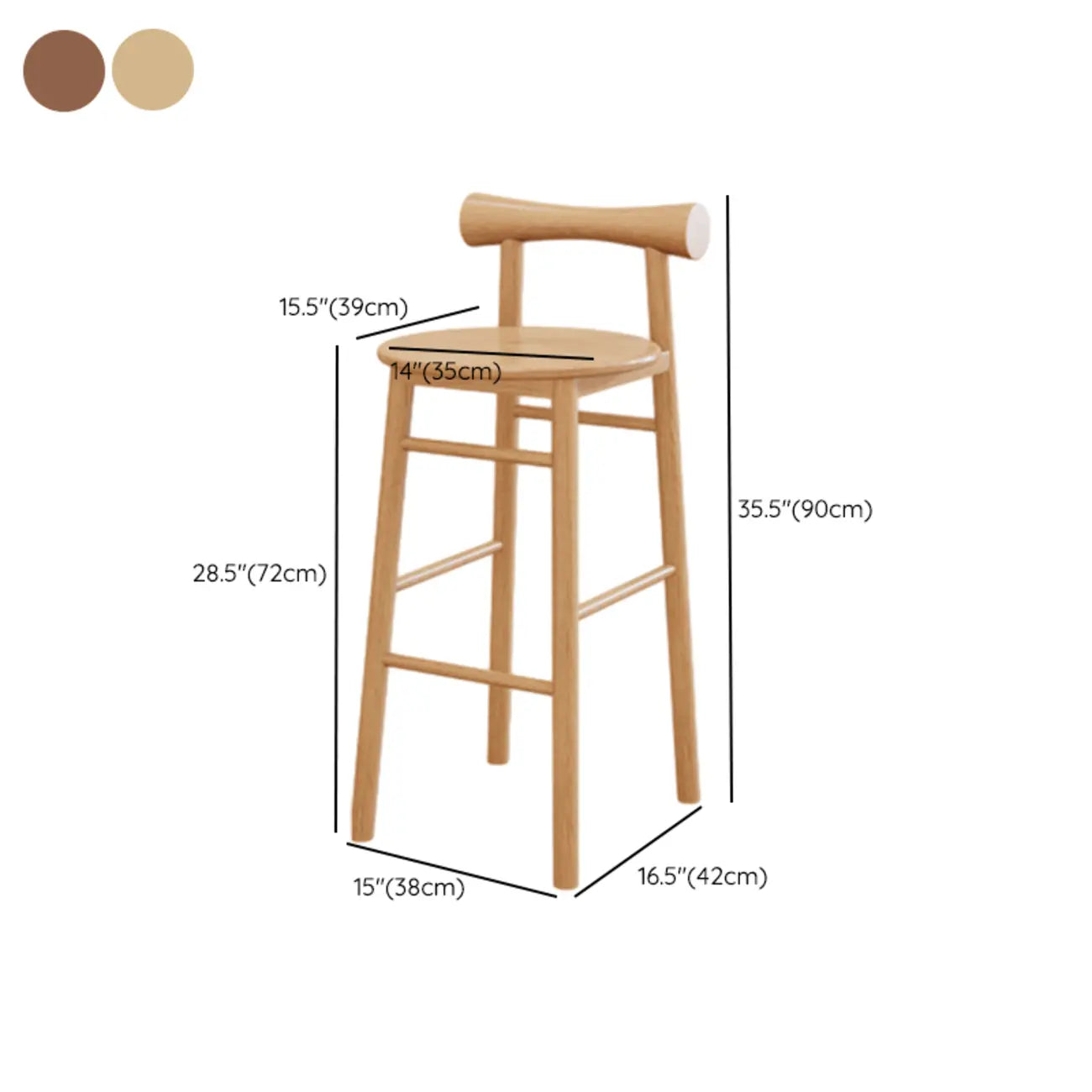 Simplistic Cushioned Round Wood Bar Stools with Backs
