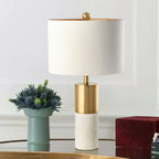 Modern Cylinder Stone Table Lamp with Fabric Shade