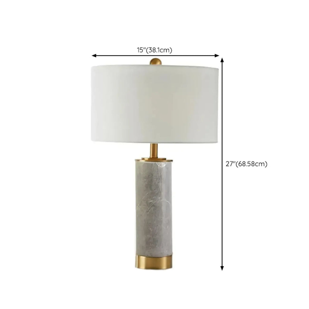 Modern Cylinder Stone Table Lamp with Fabric Shade