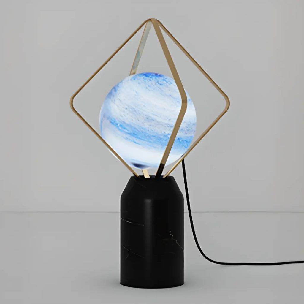 Elegant Plug-In Globe Stone and Glass LED Table Lamp