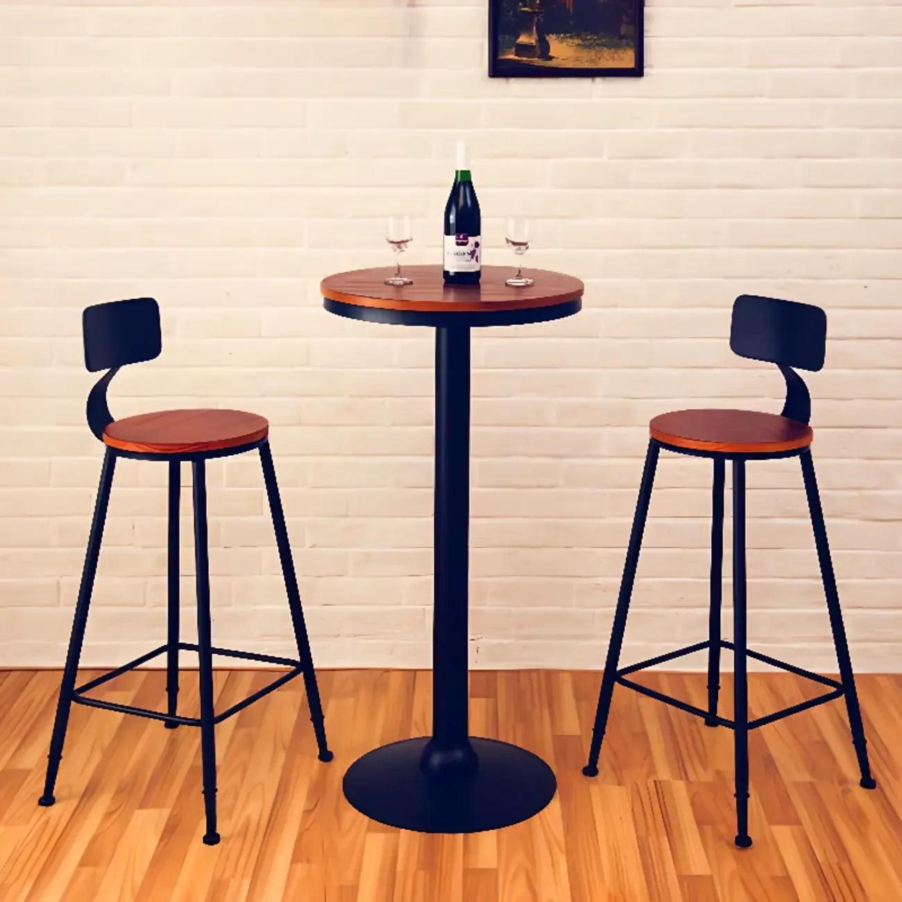 Adjustable Round Wood Metal Industrial Bar Table