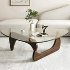 Modern Triangle Glass Coffee Table Wooden Base
