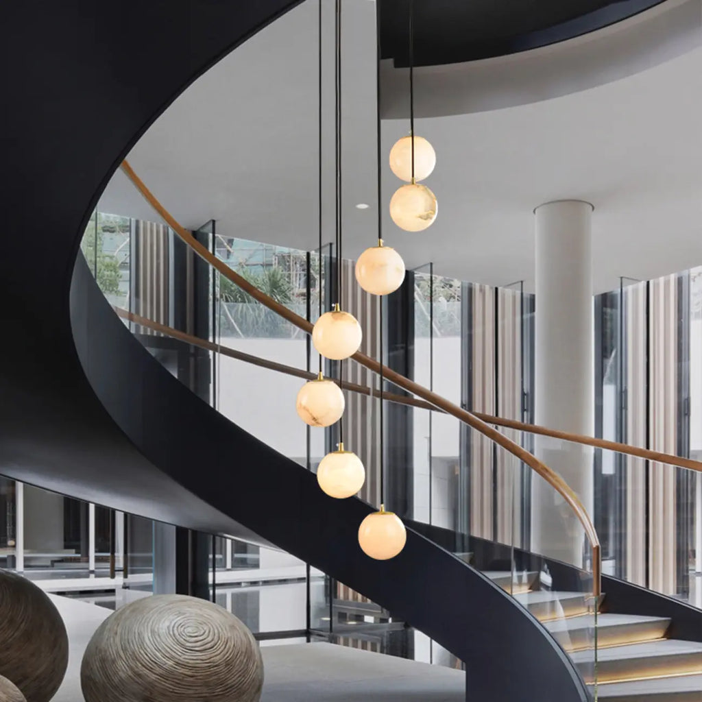 Adjustable Modern Stone Globe Rope Pendant Light