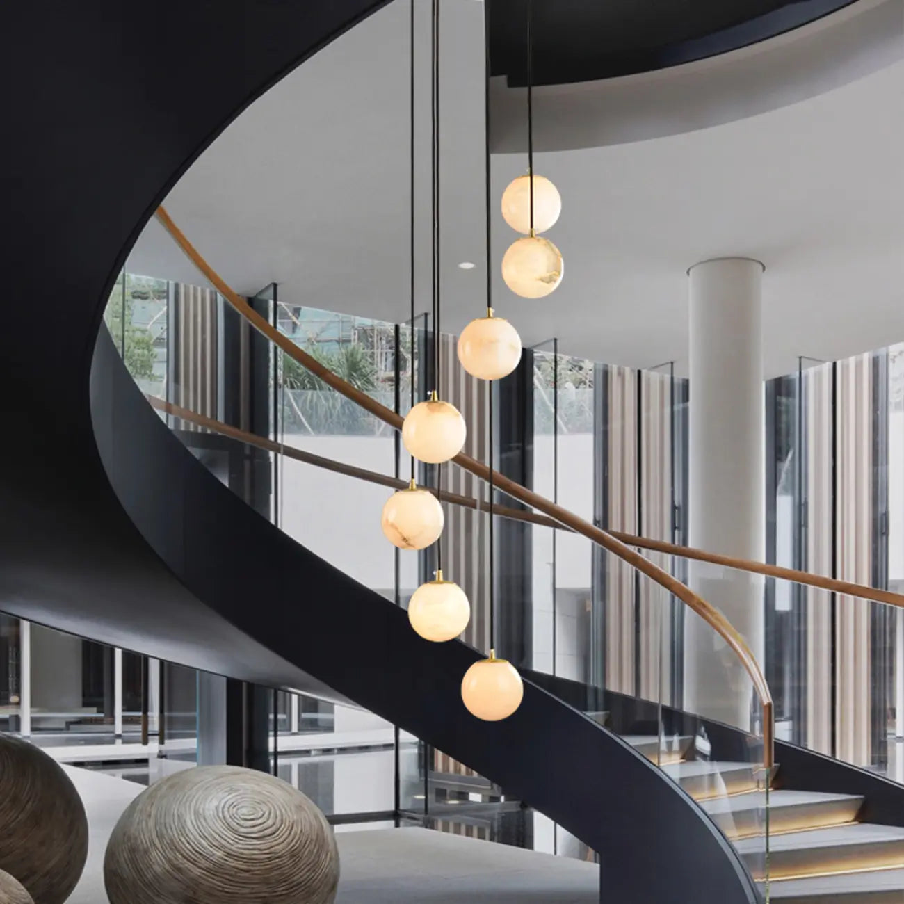 Adjustable Modern Stone Globe Rope Pendant Light