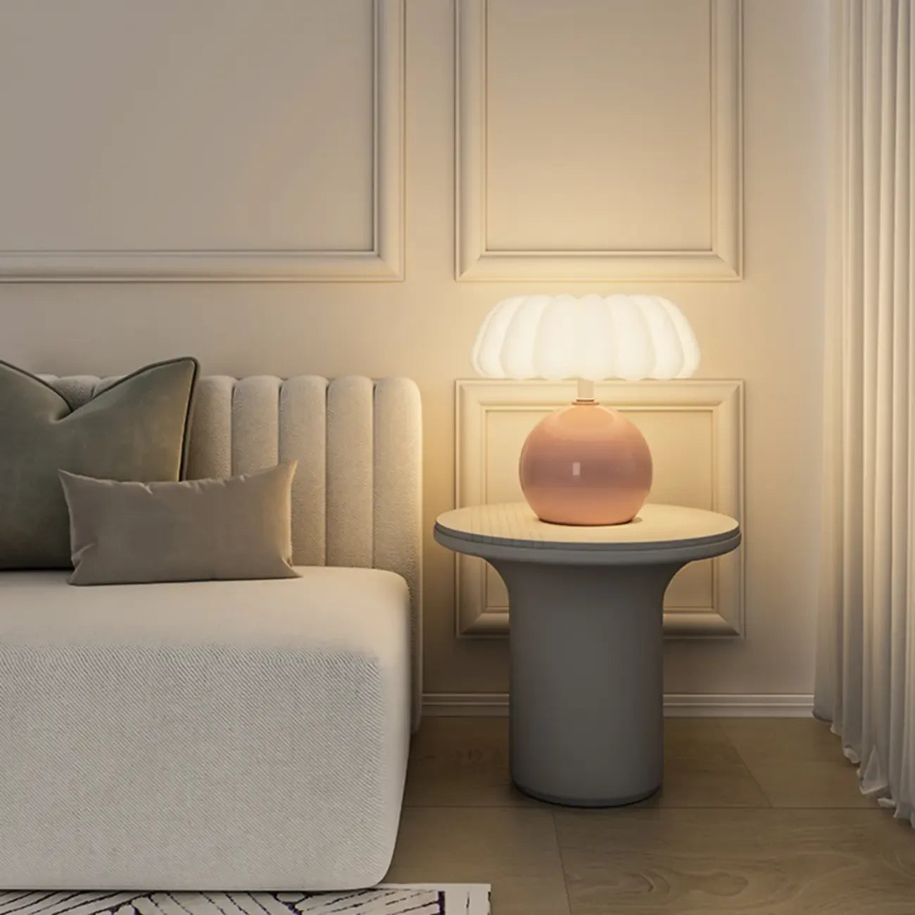 Pumpkin-Shape White Resin LED Table Lamp in 3 Color Light