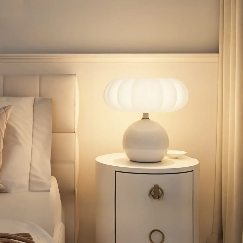 Pumpkin-Shape White Resin LED Table Lamp in 3 Color Light