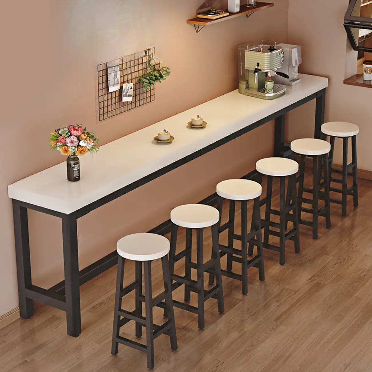 Industrial Brown Wooden Bar Table with Footrest for Home Pub