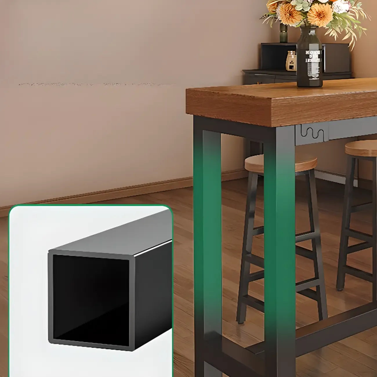 Industrial Brown Wooden Bar Table with Footrest for Home Pub