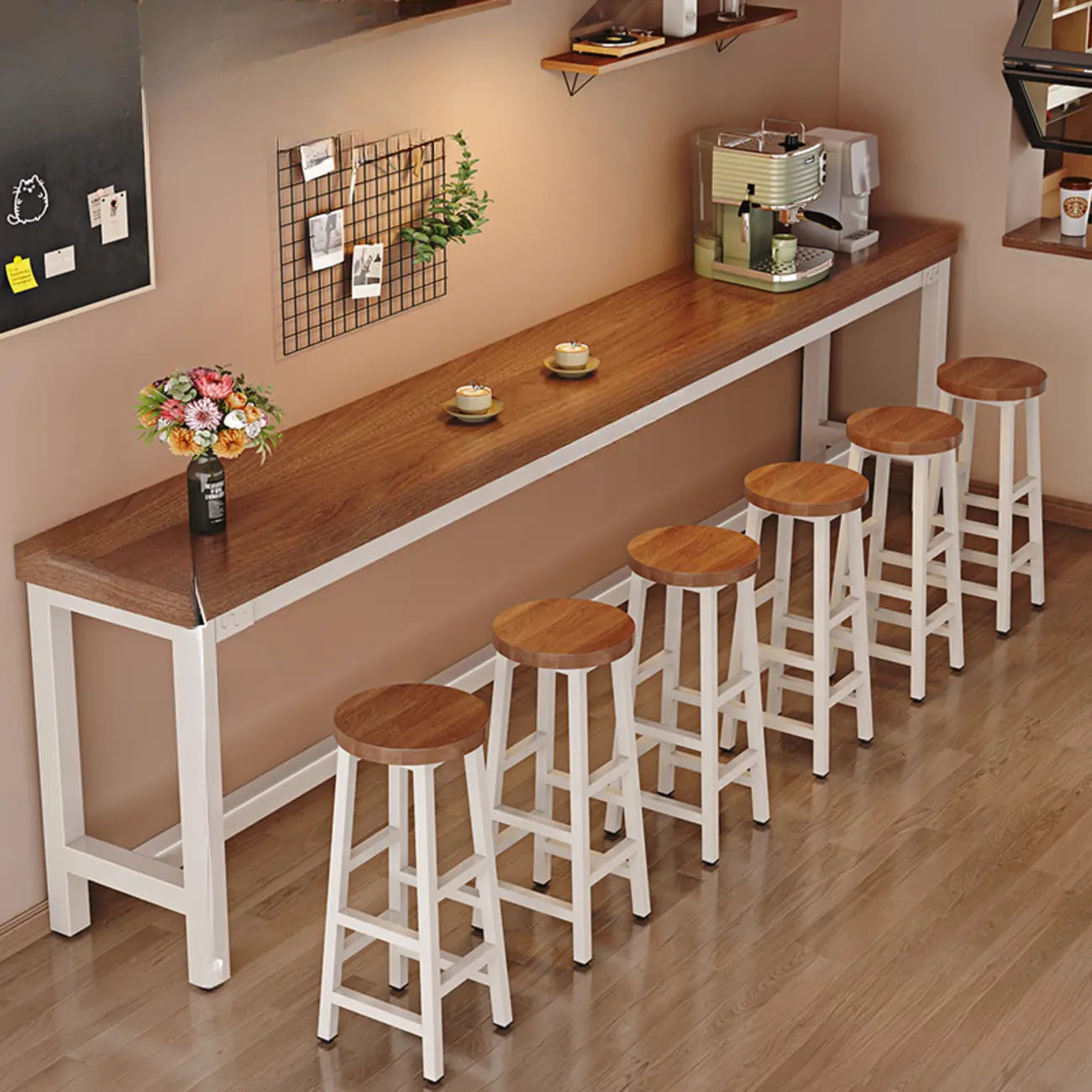 Industrial Brown Wooden Bar Table with Footrest for Home Pub