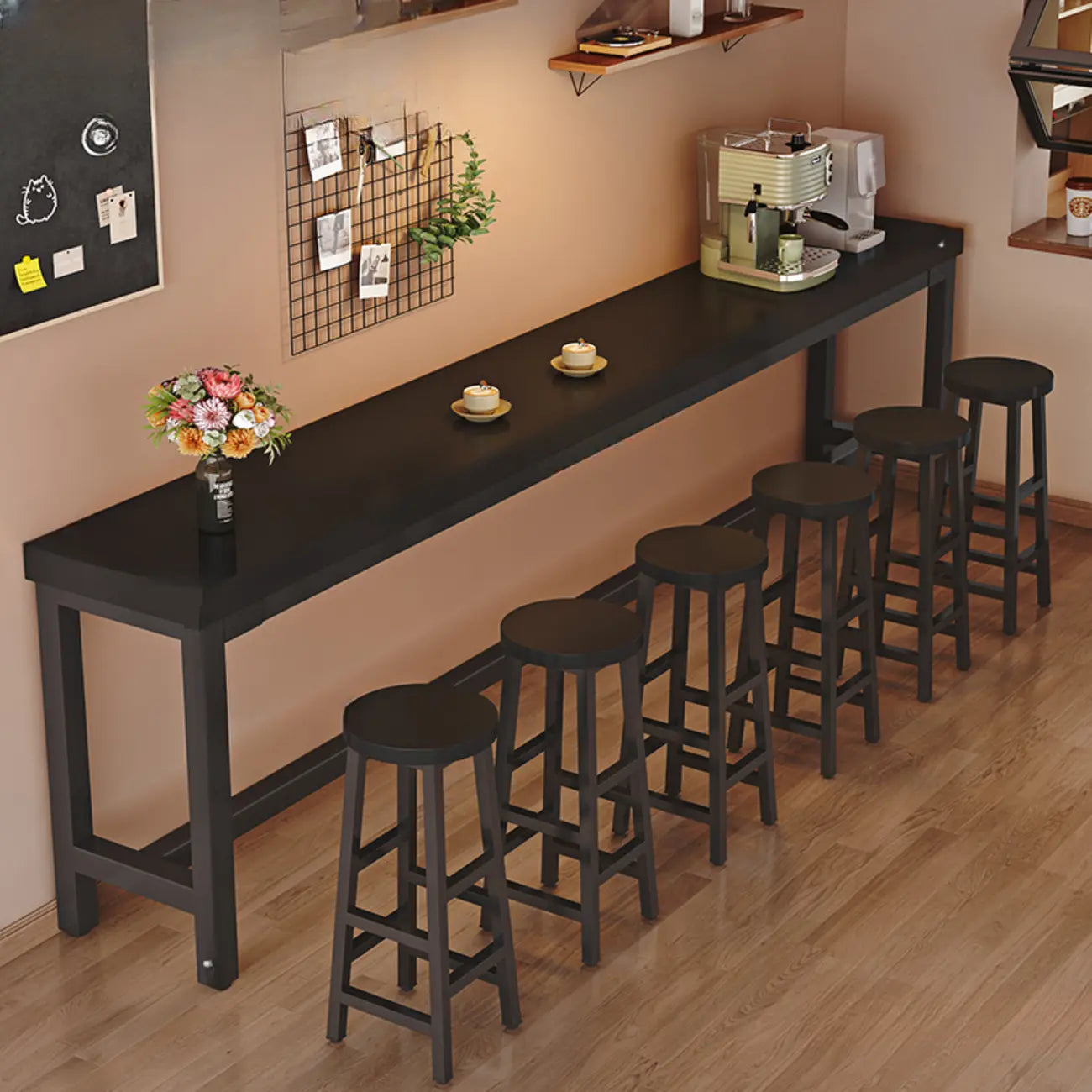 Industrial Brown Wooden Bar Table with Footrest for Home Pub
